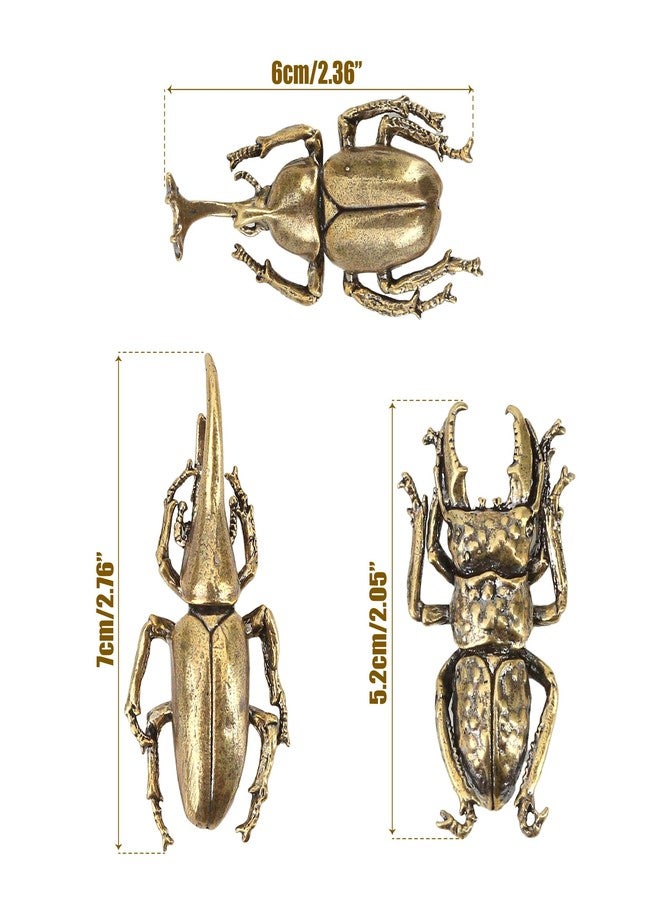 KH866 3PCS/Set Insect Bug Wall Decor, Solid Brass Beetle Figurine Ornament, Exquisite Miniature Taurus Horn Insects Art Statue, Simulation Desk Decoration Crafts, Home Living Room Artwork Gift for Tea Table - Image 2